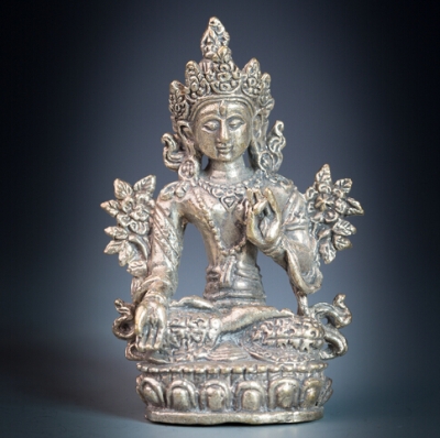 Tibetan Bronze White Jambhala Seated Buddha Statue (539729)