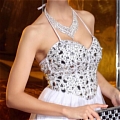 A-Line Halter Crystal Cocktail Dress (A215)
