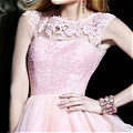 Ball Gown Scoop Neck Lace Short Mini Ball Gown Dress (B17)