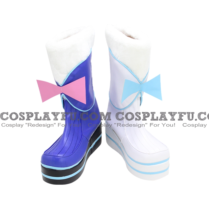 Cosplay Medium Purple White Ribbons Boots (477)