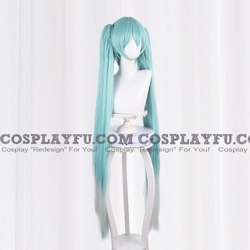 Cosplay Long Straight Green White Twin Pony Tails Wig (4911)
