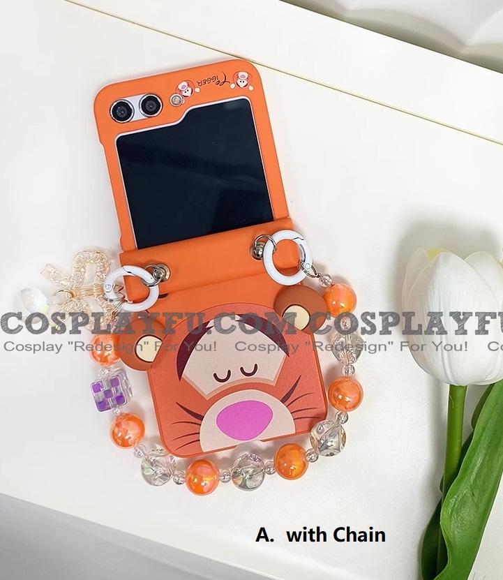 Z Flip 5 Cartoon Tiger Animals Orange Telefon Case for Samsung Galaxy Z Flip 3 4 5 with Chain Cosplay