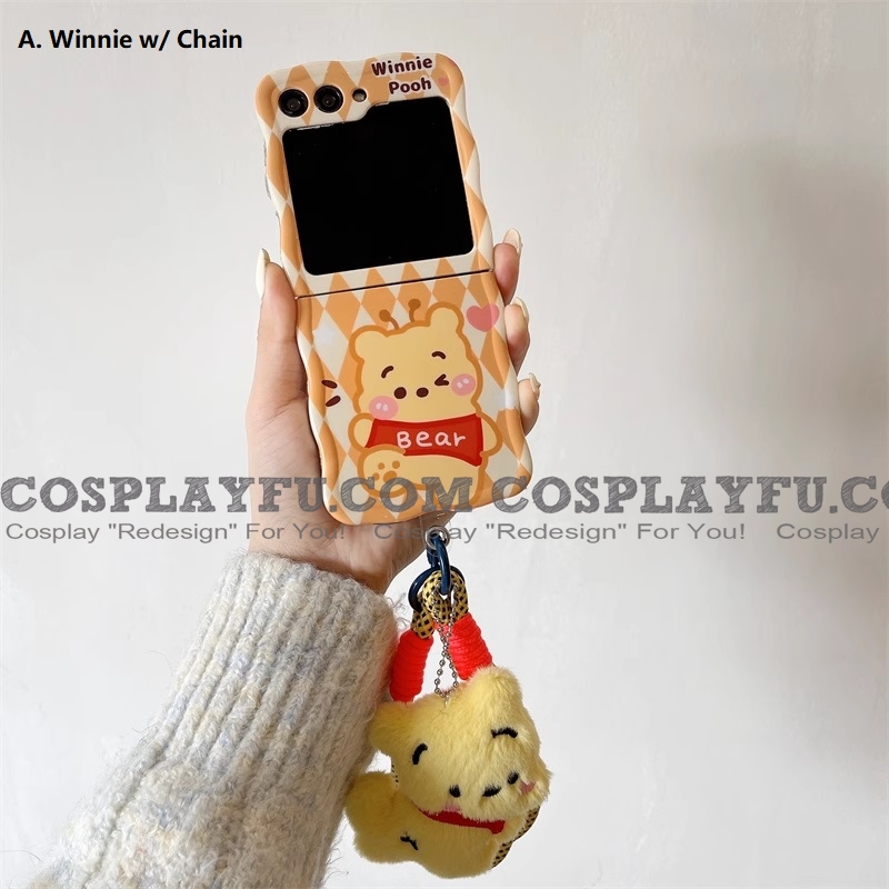 Z Flip 5 Cartoon miel Oso Rosado Fresa Oso Teléfono Case for Samsung Galaxy Z Flip 3 4 5 with Chain Cosplay