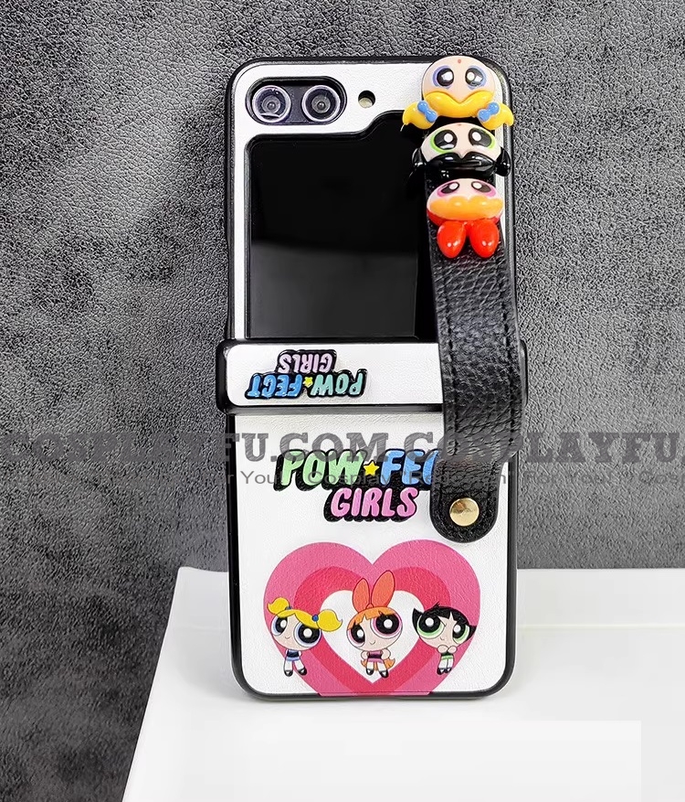 Z Flip 5 Power Girls Blanc 3D Cartoon Ceinture Téléphone Case for Samsung Galaxy Z Flip 3 4 5 Cosplay