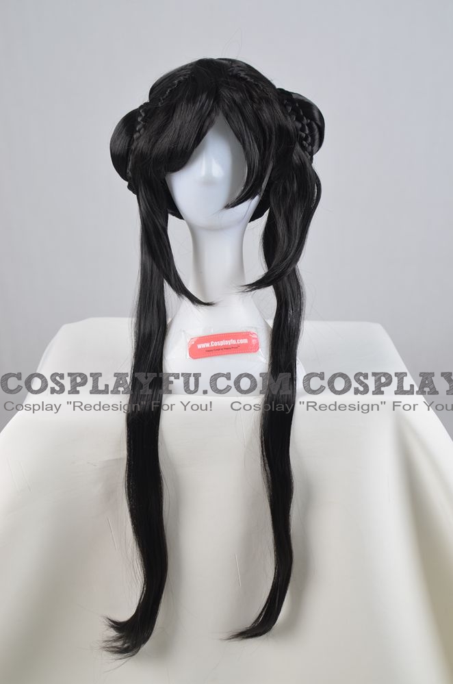 Long Straight Twin Pony Tails Black Wig (2763)