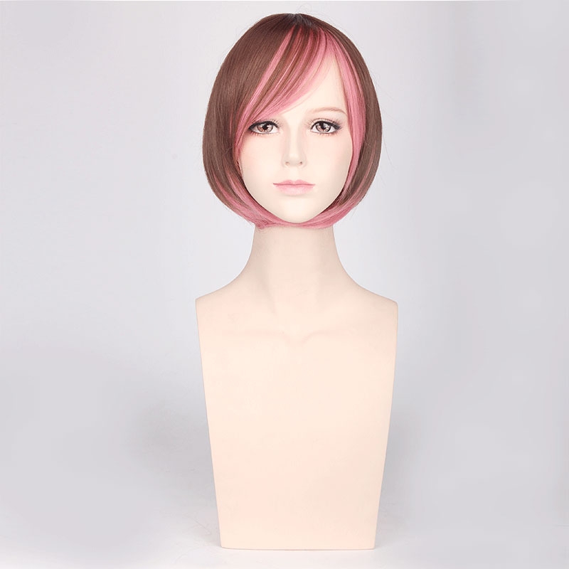 Short Straight Mixed Brown and Pink Wig (5276)