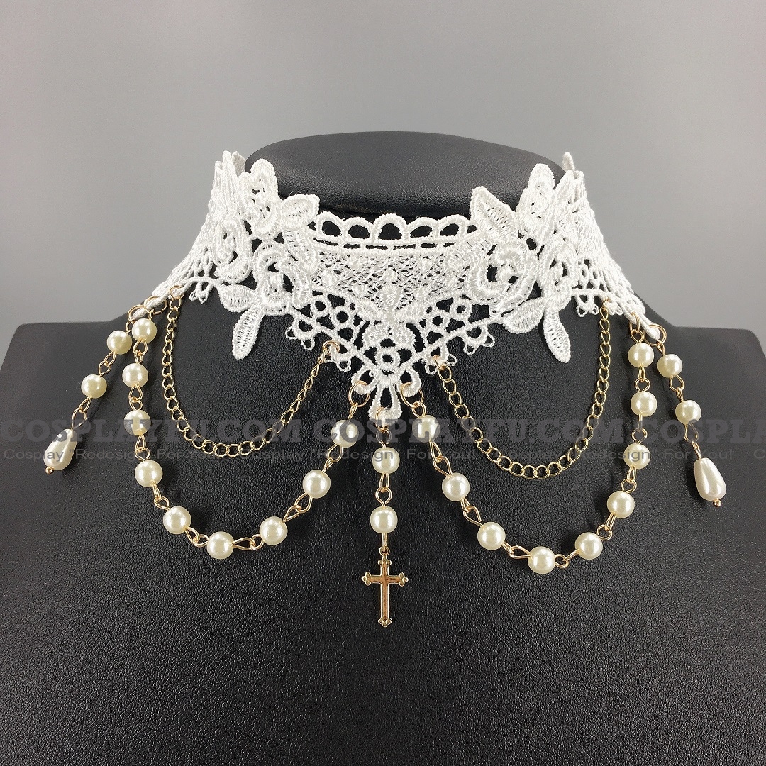 White and Gold Lace Lolita Cross Collar Choker for Women (1245)