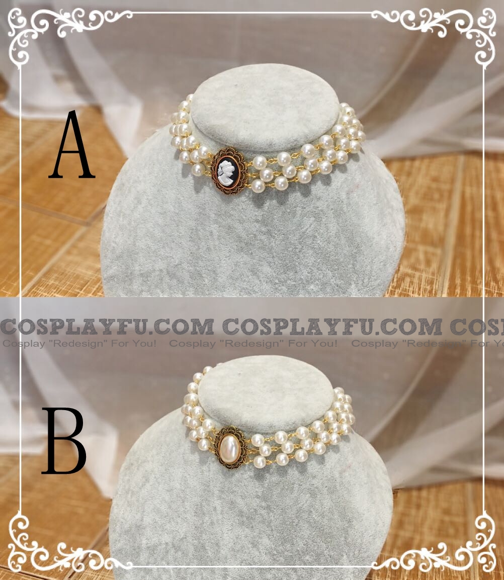 Bianco e Oro Imitation Pearls Layered Lolita Collar Choker for Women Cosplay (2675)