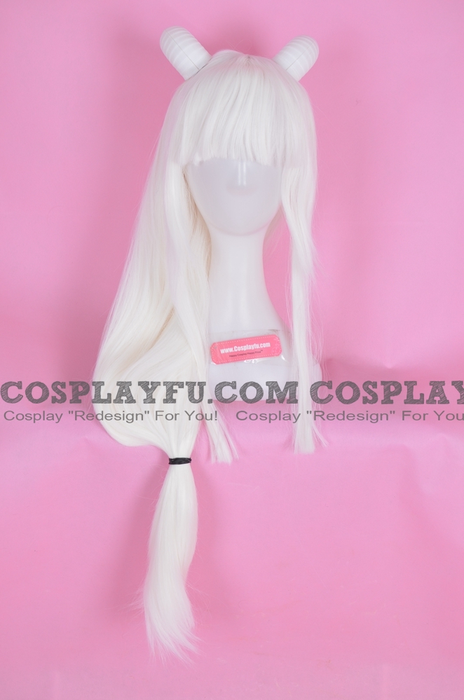 Lucifer Wig (Long Straight White, with Horns) from Helltaker