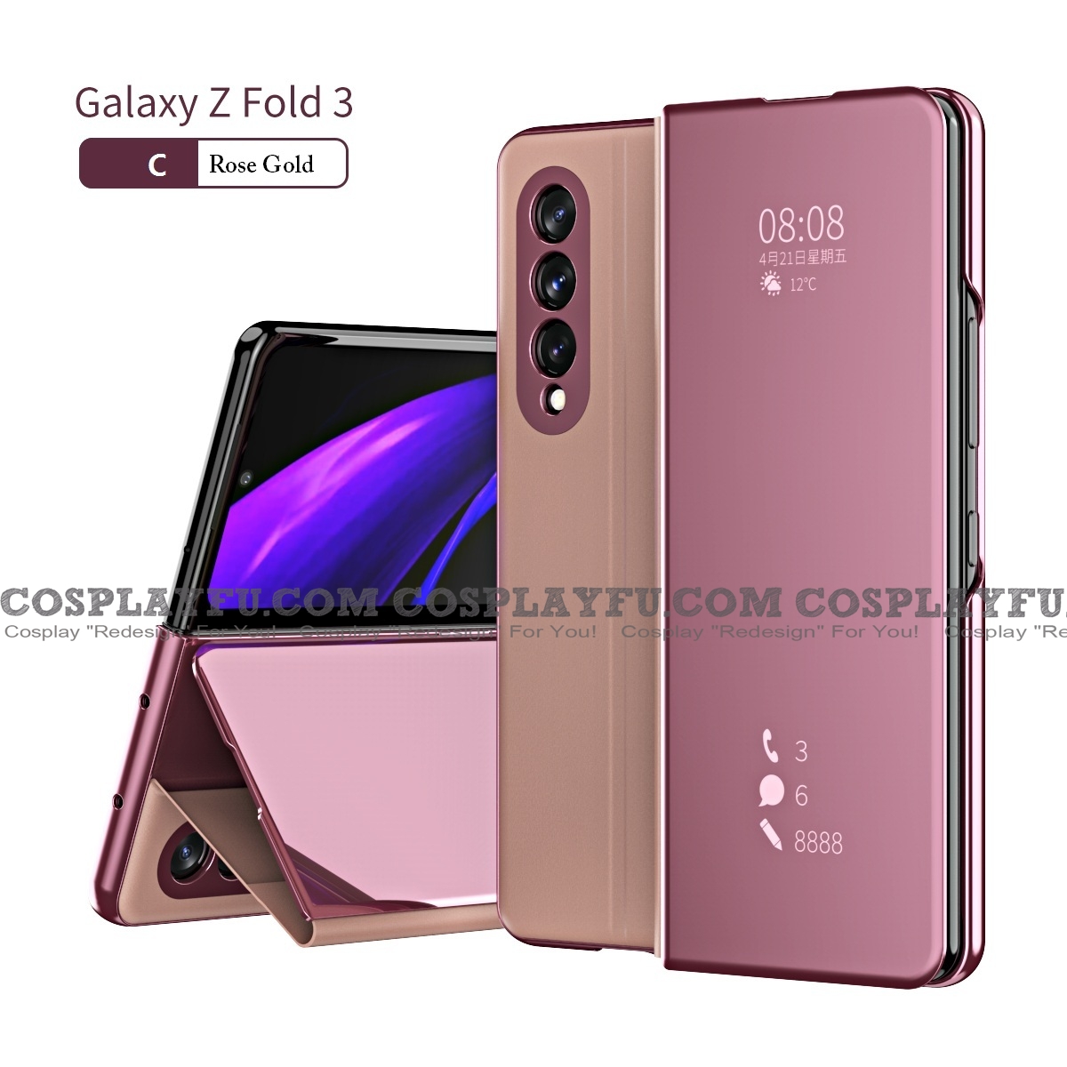 Handmade Plain Black Gold Blue Pink Purple Silver Phone Case for Samsung Galaxy Z Fold 3 (W22) (F9260)
