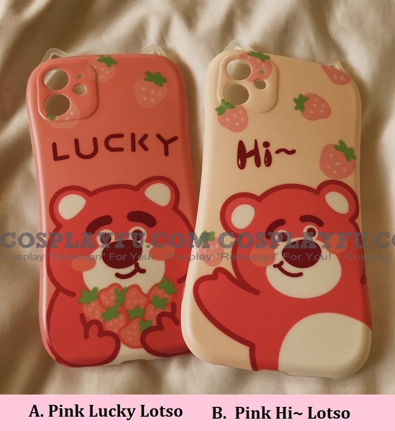 Handmade Cute Cartoon Rosado Oso Lucky Hola Lotso Animals with Ears 3D Teléfono Case for iPhone 78 Plus se2 X Xs XR XsMax 11 12 13 mini Pro Max Cosplay