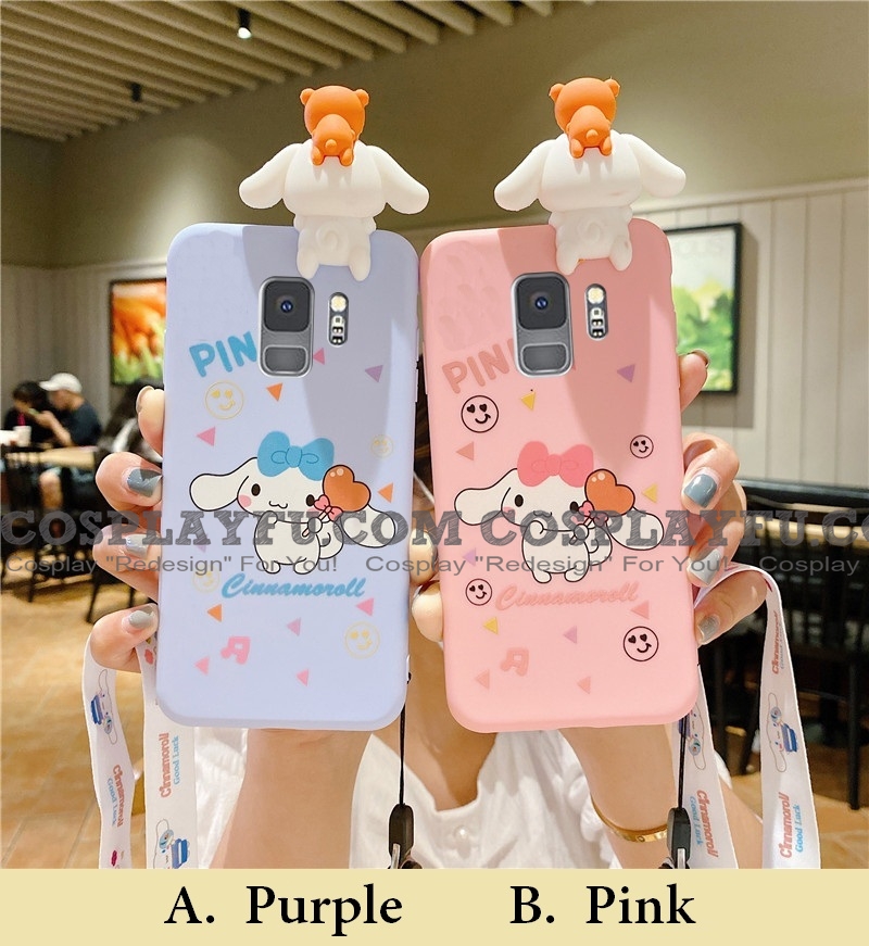 Cute Cartoon Japanese Dog Purple Pink 3D Animals Phone Case for Samsung Galaxy S 10 20 Plus Ultra