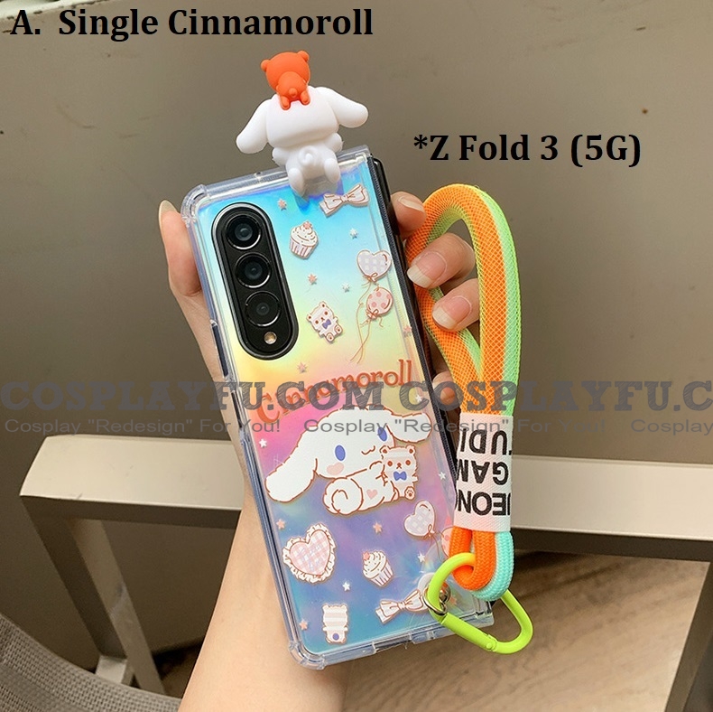 Handmade Cute Cartoon Japanese ホワイト 犬 3D Animals Clear Colorful with Band 電話番号 Case for Samsung Galaxy Z Fold 3 と Z Fold 2 コスプレ (5G)