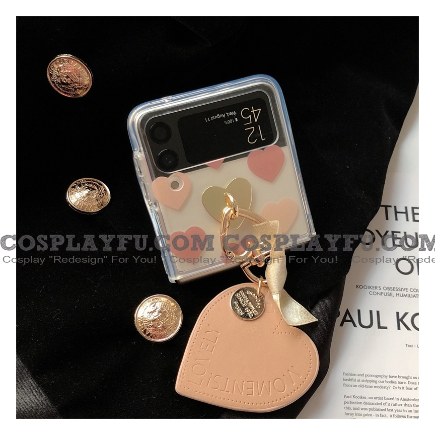 Lovers 3D Pink Hearts with Chain Clear Phone Case for Samsung Galaxy Z Flip 3 (5G)