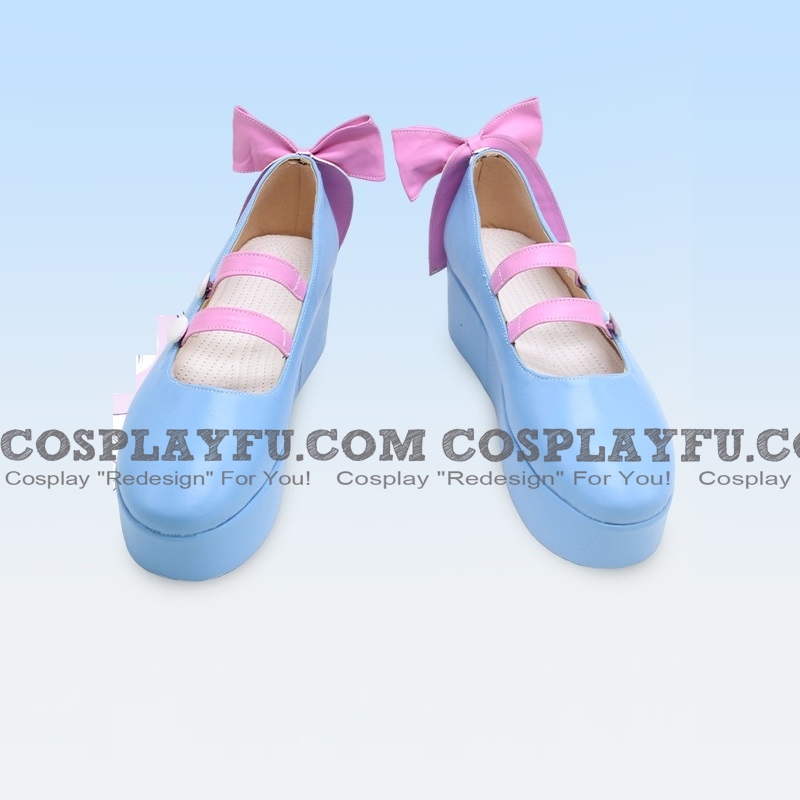 Cosplay Lolita Azul with Rosado Ribbon Zapatos (621)
