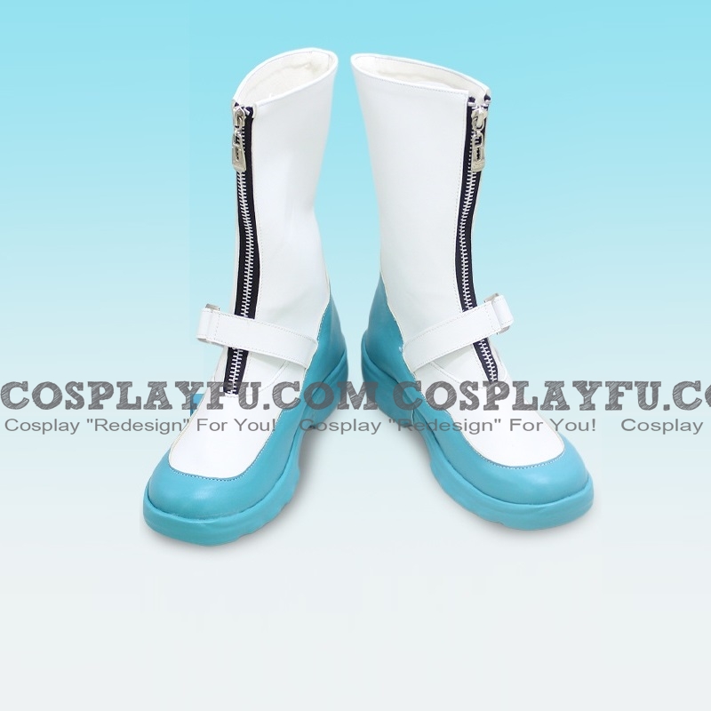 Cosplay Medium White Blue Zipper Boots (967)