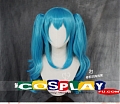 Cosplay Lolita Long Curly Blue Twin Pony Tails Wig (647)