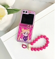 Z Flip 5 Japanese Moon 소녀 with Hinge Protect with Chain 전화 Case for Samsung Galaxy Z Flip 3 4 5 코스프레