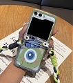 Z Flip 5 Grün Monster Telefon Case for Samsung Galaxy Z Flip 3 4 5 with Hinge Protection Lanyard Cosplay