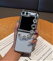 Z Flip 5 Silver Glitters Korean Phone Case for Samsung Galaxy Z Flip 3 4 5 with Chian
