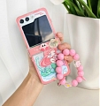 Z Flip 5 Sirène 3D Anime Rose Clear with Chain Téléphone Case for Samsung Galaxy Z Flip 3 4 5 Cosplay
