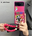 Power Girls Clear ピンク 電話番号 Case for Samsung Galaxy Z Flip 3 4 5 with Chain コスプレ