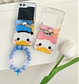 Z Flip 5 Pink Blue Duck 3D Anime Clear with Chain Phone Case for Samsung Galaxy Z Flip 3 4 5
