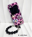 Z Flip 5 Evil Cat Grids Purple Pink with Chain Phone Case for Samsung Galaxy Z Flip 3 4 5