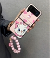 Kawaii Anime 3D Gato Rosado with Chain Teléfono Case for Samsung Galaxy Z Flip 3 4 Cosplay