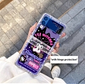 Cartoon Japanese Evil Cat Purple Phone Case for Samsung Galaxy Z Flip 3 4 with Hinge Protect
