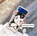 Cartoon Japanese черный Evil Cat Телефон Case for Samsung Galaxy Z Flip 3 4 with Hinge Protect Косплей