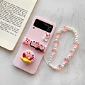 Cartoon Japanese Pink Monster 3D Animals Phone Case for Samsung Galaxy Z Flip 3 with Hinge Protect with Chain