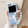 Z Flip 5 Japanese Blanco Perro Clear Teléfono Case for Samsung Galaxy Z Flip 5 with Chain Cosplay