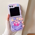 Z Flip 5 Cartoon Japanese Pink Monster Clear Phone Case for Samsung Galaxy Z Flip 5