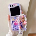 Z Flip 5 Cartoon Japanese Pink Monster Clear Phone Case for Samsung Galaxy Z Flip 5 with Chain