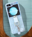 Z Flip 5 Elegante Korean Blanco Teléfono Case for Samsung Galaxy Z Flip 5 with Anillo Cosplay