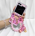 Z Flip 5 Cartoon Japanese Moon Girl Pink Phone Case for Samsung Galaxy Z Flip 3 4 5 with Chain