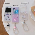Z Flip 5 Japanese Cat Rabbit Dog Clear Telefone Case for Samsung Galaxy Z Flip 3 4 5 with Chain Cosplay