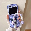 Z Flip 5 Cartoon Japanese Roxa Preto Cat Rosa Rabbit Telefone Case for Samsung Galaxy Z Flip 5 with Chain Cosplay