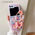 Z Flip 5 Cartoon Japanese Rosa Monster Alice Katze Telefon Case for Samsung Galaxy Z Flip 5 with Chain Cosplay