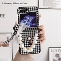 Z Flip 5 Korean Elegant Grids Pattern Phone Case for Samsung Galaxy Z Flip 5 with Chain