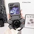 Z Flip 5 Korean Elegant Grids Pattern Rose Bear Phone Case for Samsung Galaxy Z Flip 5 with Chain