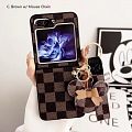 Z Flip 5 Korean Elegant Grids Pattern White Grey Brown Phone Case for Samsung Galaxy Z Flip 5 with Chain