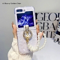 Z Flip 5 Korean Elegant Bling Bling White Pink Phone Case for Samsung Galaxy Z Flip 5 with Chain