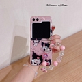Z Flip 5 Japanese Black Cat Pink Rabbit Cat Phone Case for Samsung Galaxy Z Flip 5 with Chain