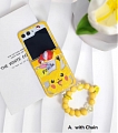 Z Flip 5 Cartoon Japanese 3D Giallo Monster Telefono Case for Samsung Galaxy Z Flip 3 4 5 with Chain Cosplay