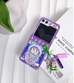 Z Flip 5 Cartoon Astronaut Boy Purple Phone Case for Samsung Galaxy Z Flip 3 4 5 with Chain