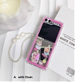 Z Flip 5 Cartoon Japanese Pink Cat Mirror Phone Case for Samsung Galaxy Z Flip 2 3 4 5 with Chain