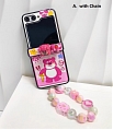 Z Flip 5 Cartoon 3D Strawberry Bear Rosa Telefone Case for Samsung Galaxy Z Flip 3 4 5 with Chain Cosplay