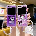 Z Flip 5 Cartoon Japanese Black Cat Purple Pink Phone Case for Samsung Galaxy Z Flip 3 4 5 with Chain